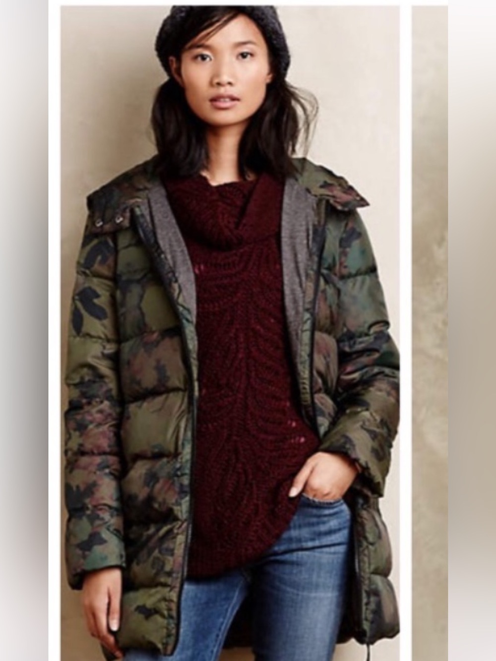 Anthropologie Essentiel Antwerp Camoflora Floral Puffer Down Jacket